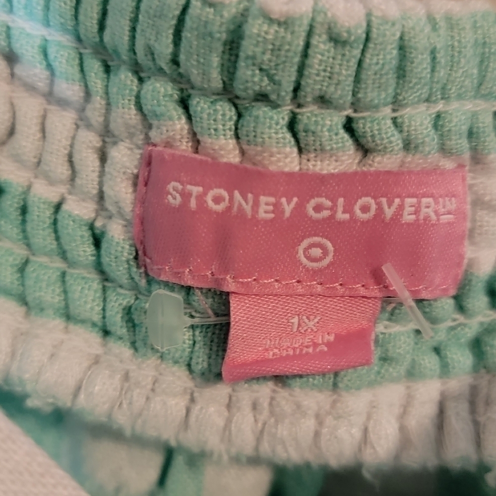 Stoney Clover size 1x Mint stripe tie strap baby doll top - Picture 7 of 8